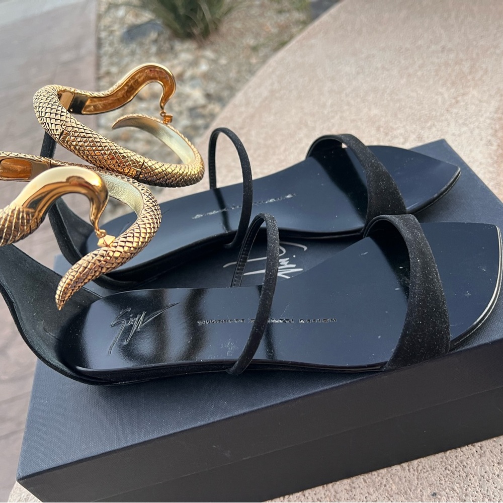 Giuseppe Zanotti Black Suede Double-Strap Flat Sandals